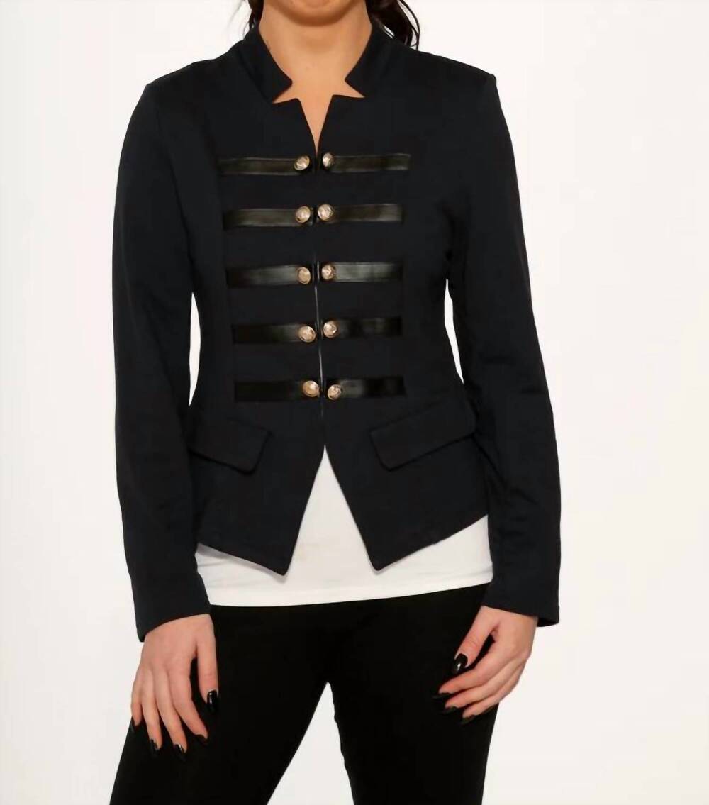 NEW ORCHID BLOOM faux-leather strap blazer jacket in navy